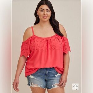 Torrid Challis Embroidered Cold Shoulder Top